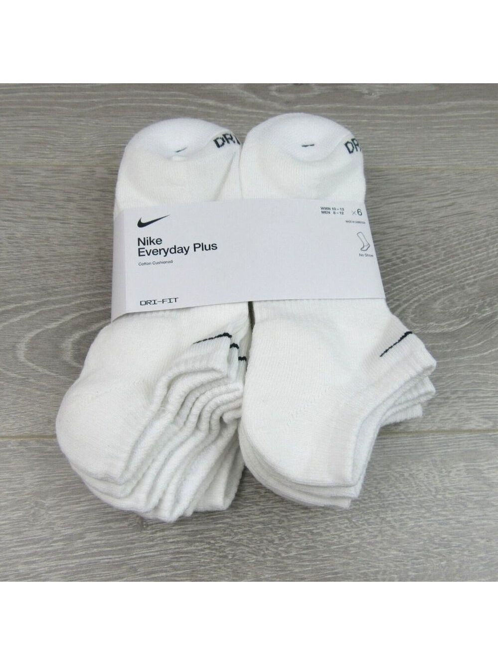 Nike Everyday Plus No Show Socks 6 Pack Mens Size 8-12 White Dri-Fit NEW - Picture 2 of 7